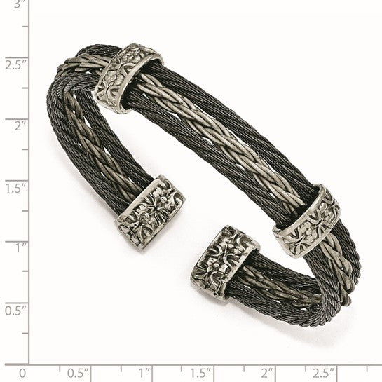 Edward Mirell Titanium Black Memory & Brushed Cable Bracelet