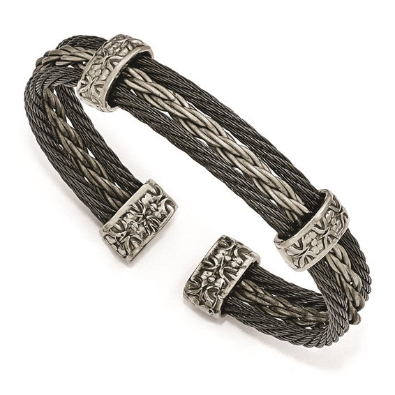 Edward Mirell Titanium Black Memory & Brushed Cable Bracelet