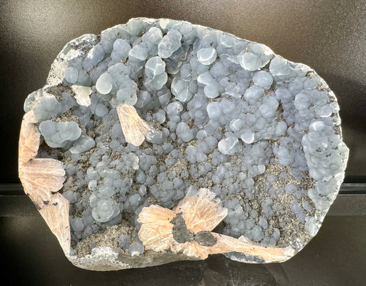 Black Chalcedony Geode with Gyrolite Balls and Stilbite Mineral Specimen