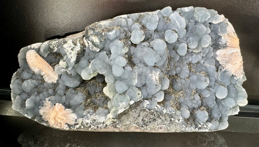 Black Chalcedony Geode with Gyrolite Balls and Stilbite Mineral Specimen