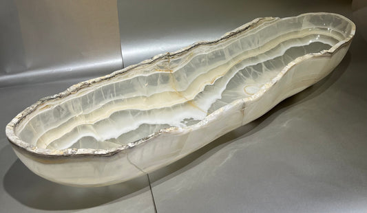 Onyx Rustic Polished Trough (Large White/Clear with Veins)