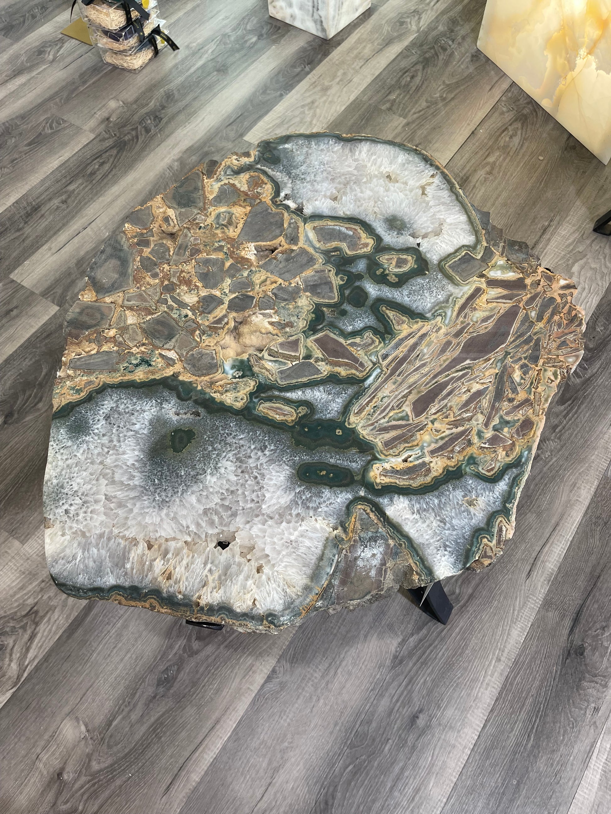 Green Jasper Agate Side Table: Top View