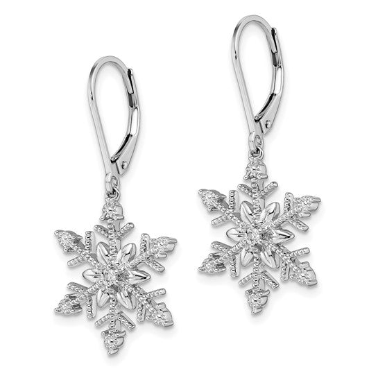 Sterling Silver Rhodium Diam. Snowflake Leverback Earrings