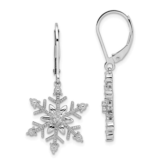 Sterling Silver Rhodium Diam. Snowflake Leverback Earrings