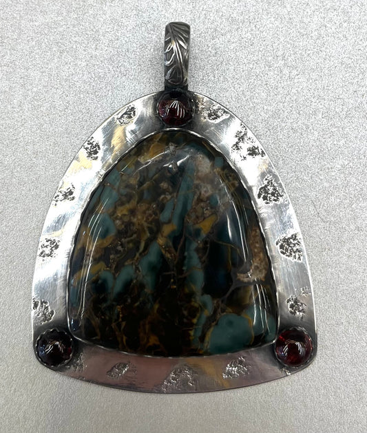 Midnight Dancing Blues Plume Agate Pendant