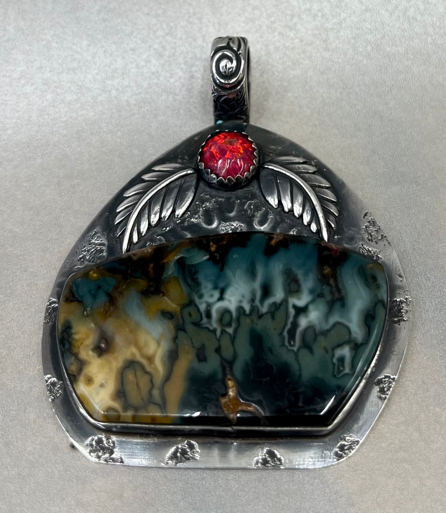 Magic Moon Midnight Blue Plume Agate Pendant