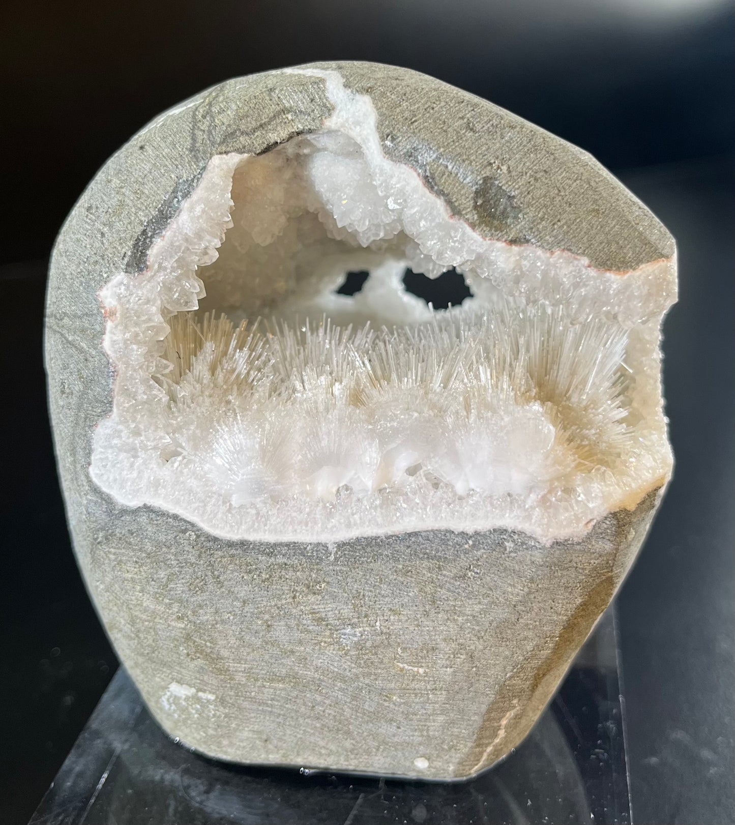 Natrolite Sprays In Chalcedony Geode Mineral Specimen