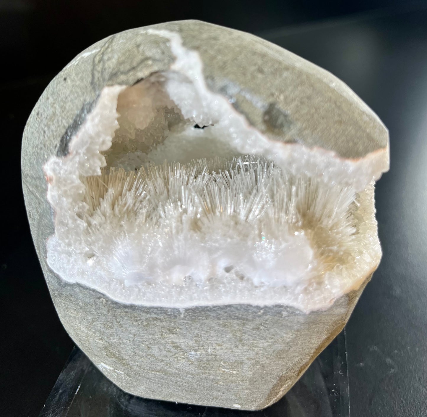 Natrolite Sprays In Chalcedony Geode Mineral Specimen