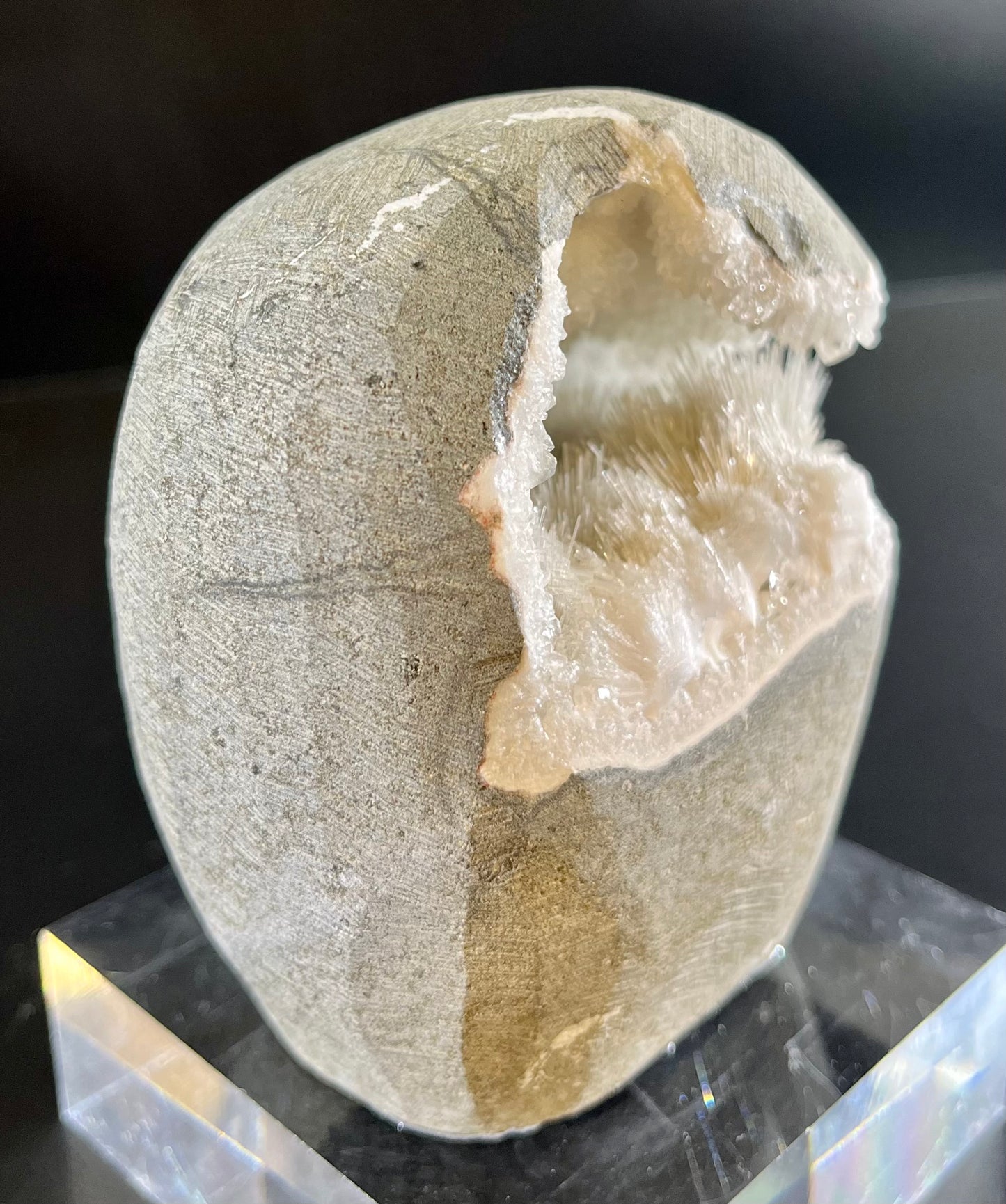 Natrolite Sprays In Chalcedony Geode Mineral Specimen