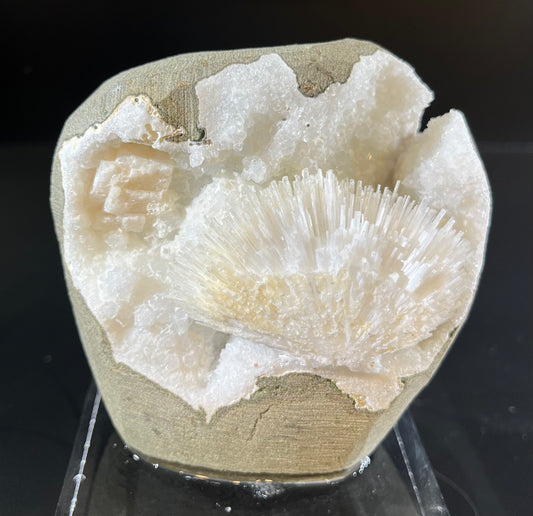 Natrolite Sprays In Chalcedony Geode Mineral Specimen