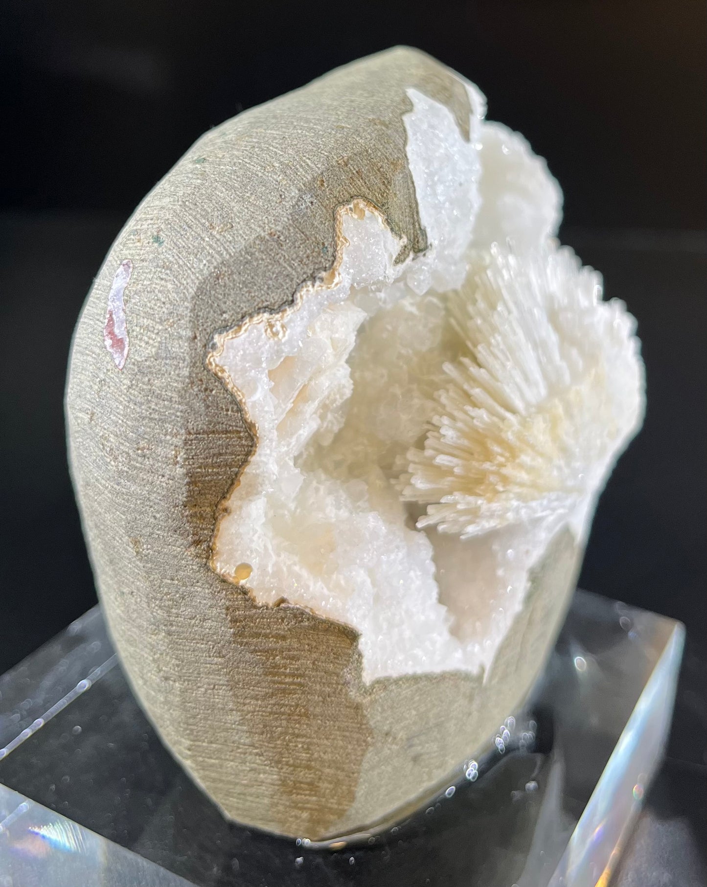 Natrolite Sprays In Chalcedony Geode Mineral Specimen