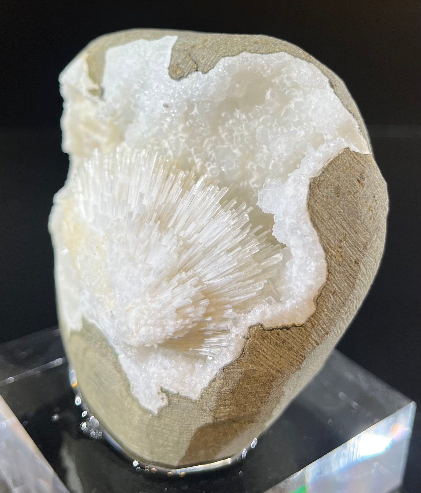 Natrolite Sprays In Chalcedony Geode Mineral Specimen