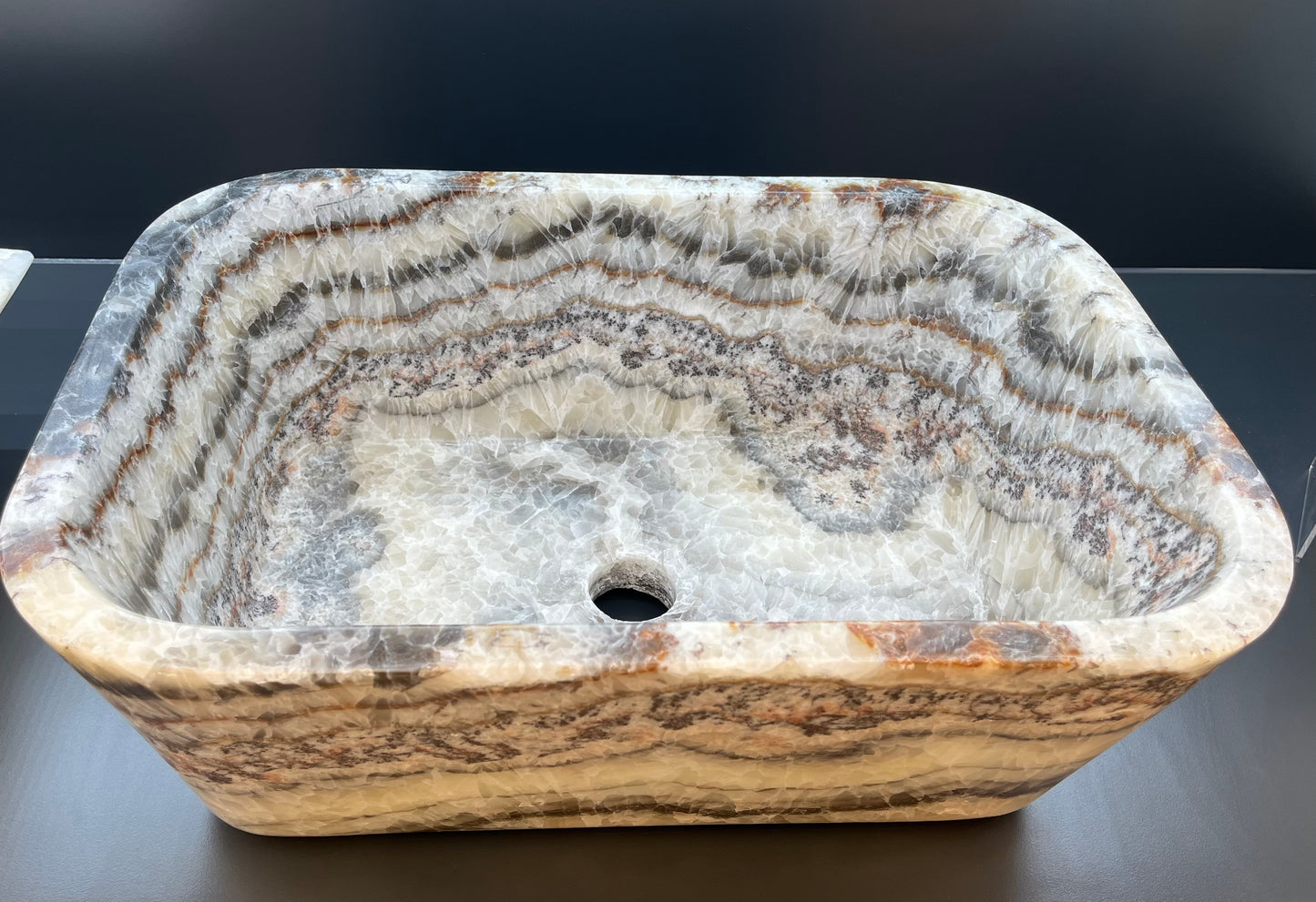 Carved Zebra Onyx Farmer's Sink